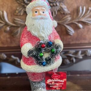 Christmas traditions Santa holiday table decor glittered nwt